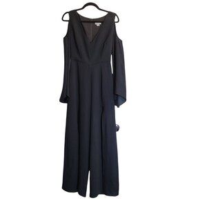 Finders Keepers Black Haunted cold shoulder leg slit jumpsuit size small